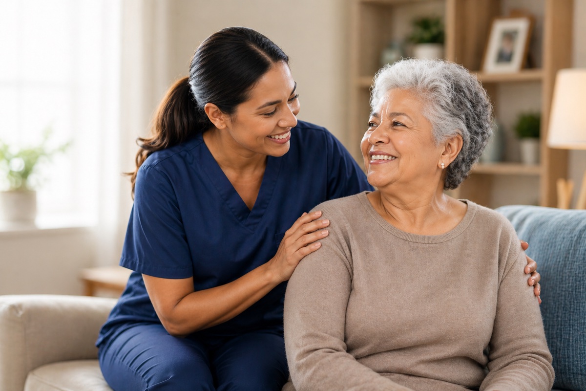 IHMS caregiver supporting a senior patient at home